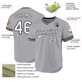 Custom Gray White-Black Authentic Throwback Baseball Jersey