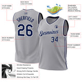 Custom Gray Navy-White Authentic Throwback Basketball Jersey