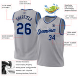 Custom Gray Navy-Light Blue Authentic Throwback Basketball Jersey