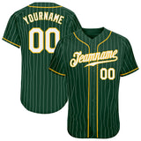 Custom Green White Pinstripe White-Gold Authentic Baseball Jersey