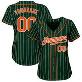 Custom Green White Pinstripe Orange-White Authentic Baseball Jersey