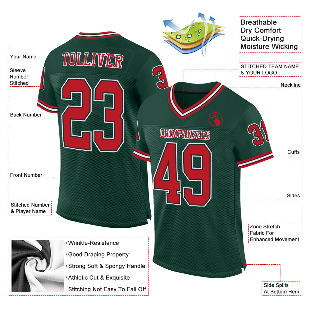 Custom Green Red-Black Mesh Authentic Throwback Football Jersey
