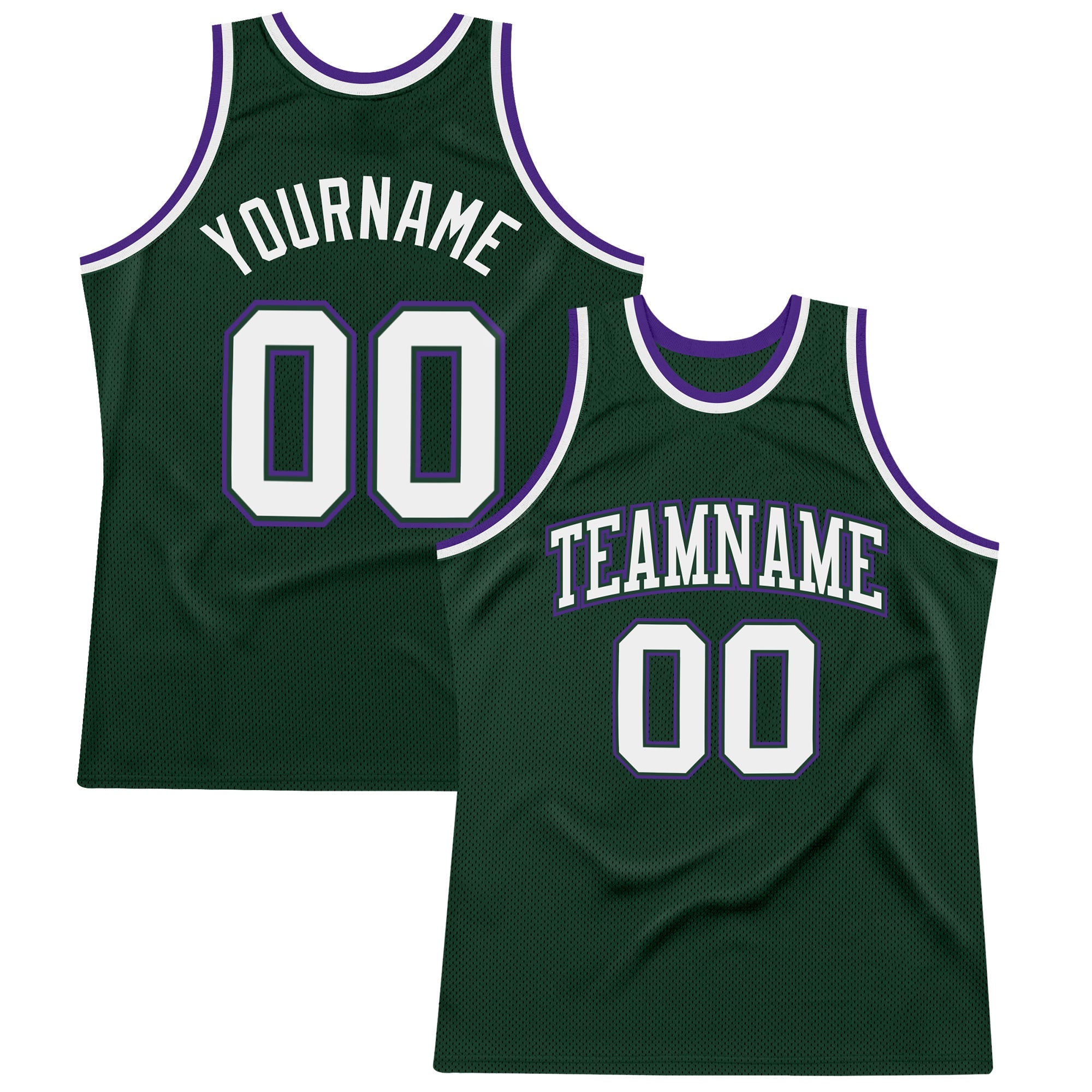 Custom Hunter Green White-Purple Authentic Throwback Basketball Jersey