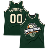 Custom Hunter Green Cream-Black Authentic Throwback Basketball Jersey