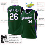 Custom Hunter Green White-Purple Authentic Throwback Basketball Jersey