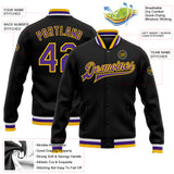 Custom Black Purple-Gold Bomber Full-Snap Varsity Letterman Jacket