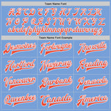 Custom Light Blue Orange-White Bomber Full-Snap Varsity Letterman Jacket