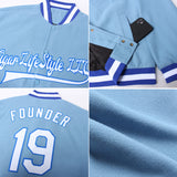 Custom Light Blue White-Royal Bomber Full-Snap Varsity Letterman Jacket