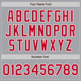 Custom Gray Red-White Bomber Full-Snap Varsity Letterman Jacket