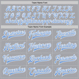 Custom Gray Light Blue-White Bomber Full-Snap Varsity Letterman Two Tone Jacket