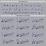 Custom Gray Navy-White Bomber Full-Snap Varsity Letterman Two Tone Jacket