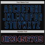 Custom Black Black Powder Blue-Orange Bomber Full-Snap Varsity Letterman Jacket