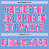 Custom Light Blue Pink-White Bomber Full-Snap Varsity Letterman Jacket