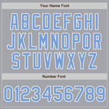 Custom Gray Light Blue-White Bomber Full-Snap Varsity Letterman Jacket