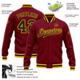 Custom Crimson Black-Gold Bomber Full-Snap Varsity Letterman Jacket