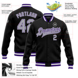 Custom Black Gray-Purple Bomber Full-Snap Varsity Letterman Jacket