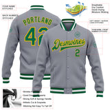 Custom Gray Kelly Green-Gold Bomber Full-Snap Varsity Letterman Jacket
