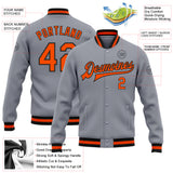 Custom Gray Orange-Black Bomber Full-Snap Varsity Letterman Jacket