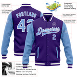 Custom Purple Light Blue-White Bomber Full-Snap Varsity Letterman Two Tone Jacket