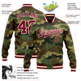 Custom Camo Maroon-Cream Bomber Full-Snap Varsity Letterman Salute To Service Jacket