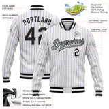 Custom White Purple Pinstripe Black-Gray Bomber Full-Snap Varsity Letterman Jacket