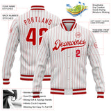 Custom White Red Pinstripe Red-White Bomber Full-Snap Varsity Letterman Jacket