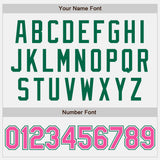 Custom White Kelly Green Pinstripe Pink-Kelly Green Bomber Full-Snap Varsity Letterman Jacket