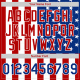 Custom White Royal-Red American Flag Fashion 3D Bomber Full-Snap Varsity Letterman Jacket