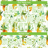 Custom White White-Neon Green Pineapples 3D Pattern Design Bomber Full-Snap Varsity Letterman Jacket