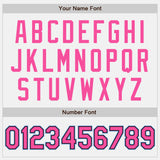 Custom White Pink Black-Light Blue Bomber Full-Snap Varsity Letterman Jacket