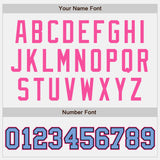 Custom White Light Blue Black-Pink Bomber Full-Snap Varsity Letterman Two Tone Jacket