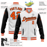 Custom White Orange-Black Bomber Full-Snap Varsity Letterman Two Tone Jacket
