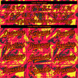 Custom Red Orange Gold-Black 3D Pattern Design Bomber Full-Snap Varsity Letterman Jacket