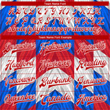 Custom Red Royal-White 3D Pattern Design Bomber Full-Snap Varsity Letterman Jacket