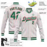 Custom White Red Pinstripe Kelly Green-Red Bomber Full-Snap Varsity Letterman Jacket