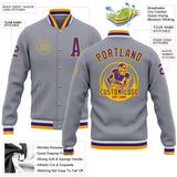 Custom Gray Purple-Gold Bomber Full-Snap Varsity Letterman Jacket