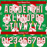 Custom Kelly Green White-Red Christmas 3D Bomber Full-Snap Varsity Letterman Jacket