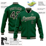 Custom Kelly Green Black-Cream Bomber Full-Snap Varsity Letterman Jacket