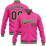 Custom Pink Green-Cream Bomber Full-Snap Varsity Letterman Jacket