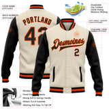Custom Cream Black-Orange Bomber Full-Snap Varsity Letterman Two Tone Jacket