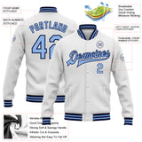 Custom White Light Blue-Navy Bomber Full-Snap Varsity Letterman Jacket