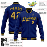 Custom Royal Old Gold-Black Bomber Full-Snap Varsity Letterman Jacket