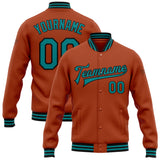 Custom Texas Orange Teal-Black Bomber Full-Snap Varsity Letterman Jacket
