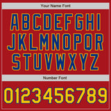 Custom Red Yellow-Royal Bomber Full-Snap Varsity Letterman Jacket
