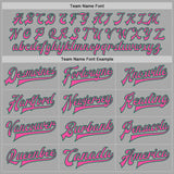 Custom Gray Pink-Kelly Green Bomber Full-Snap Varsity Letterman Jacket