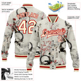 Custom Cream Red Heron And Flower 3D Pattern Design Bomber Full-Snap Varsity Letterman Jacket