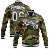 Custom Camo White Navy-Gray Bomber Full-Snap Varsity Letterman Salute To Service Jacket