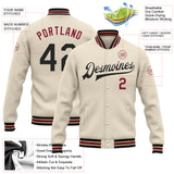 Custom Cream Black Crimson-City Cream Bomber Full-Snap Varsity Letterman Jacket