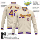 Custom Cream Purple-Gold Bomber Full-Snap Varsity Letterman Jacket