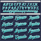Custom Navy Aqua-White Bomber Full-Snap Varsity Letterman Jacket